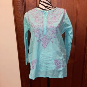 Calypso aqua With purple embroidery and sequin top size small